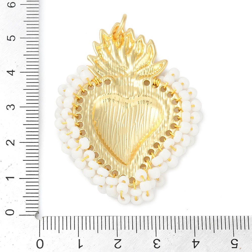 Maxi dije colgante sagrado corazón blanco 53 mm baño de oro / unidad3