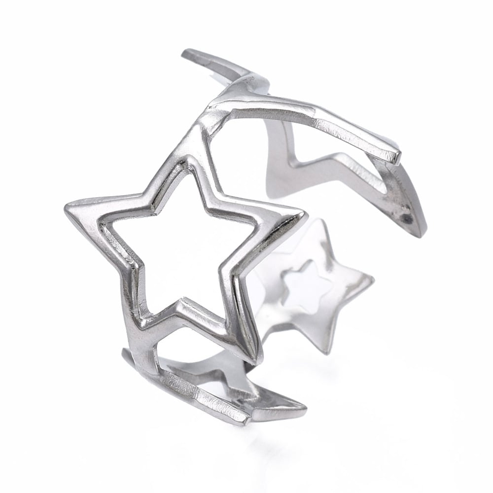 Anillo ajustable estrellas grande acero / unidad2