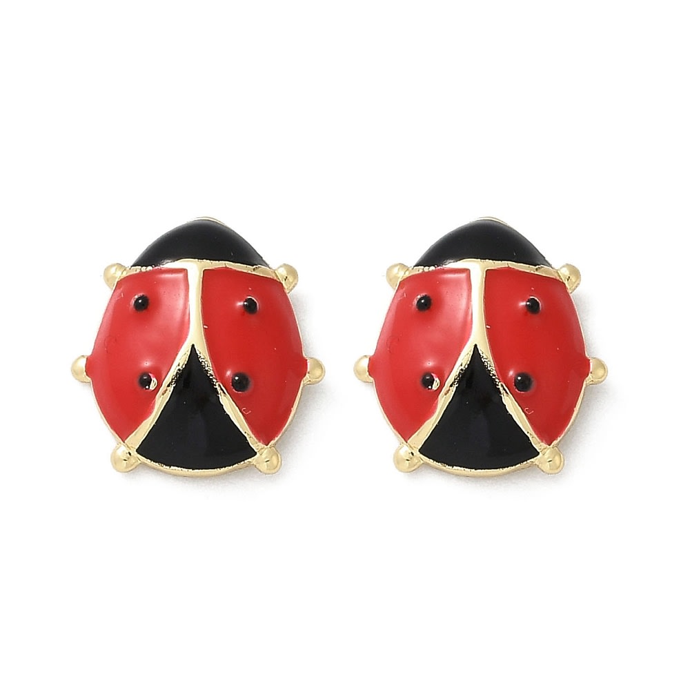 Aros topo topito esmaltado chinita mariquita 10 mm baño oro / par1