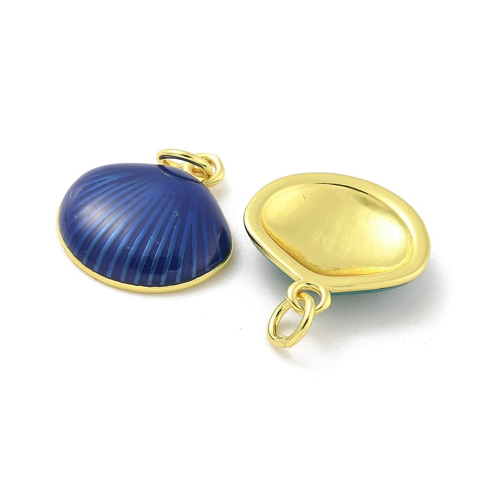 Dije colgante esmaltado concha mar 16.5 mm baño oro / unidad2