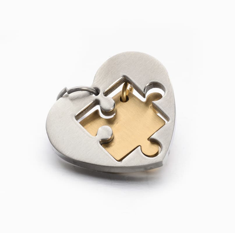 Dije colgantes rompecabezas corazón dorado plateado acero  / set3