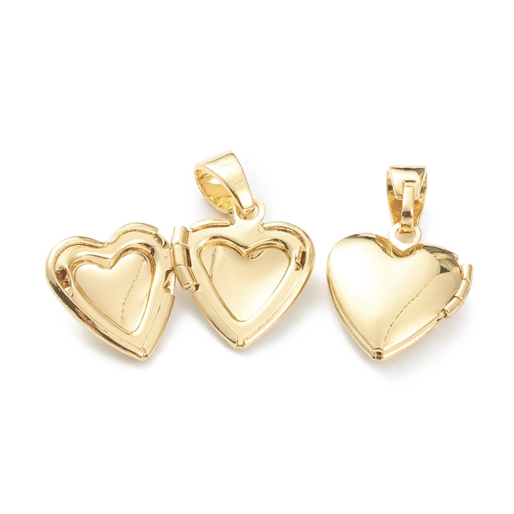 Relicario portafoto locket Corazón flor Baño de Oro / unidad3