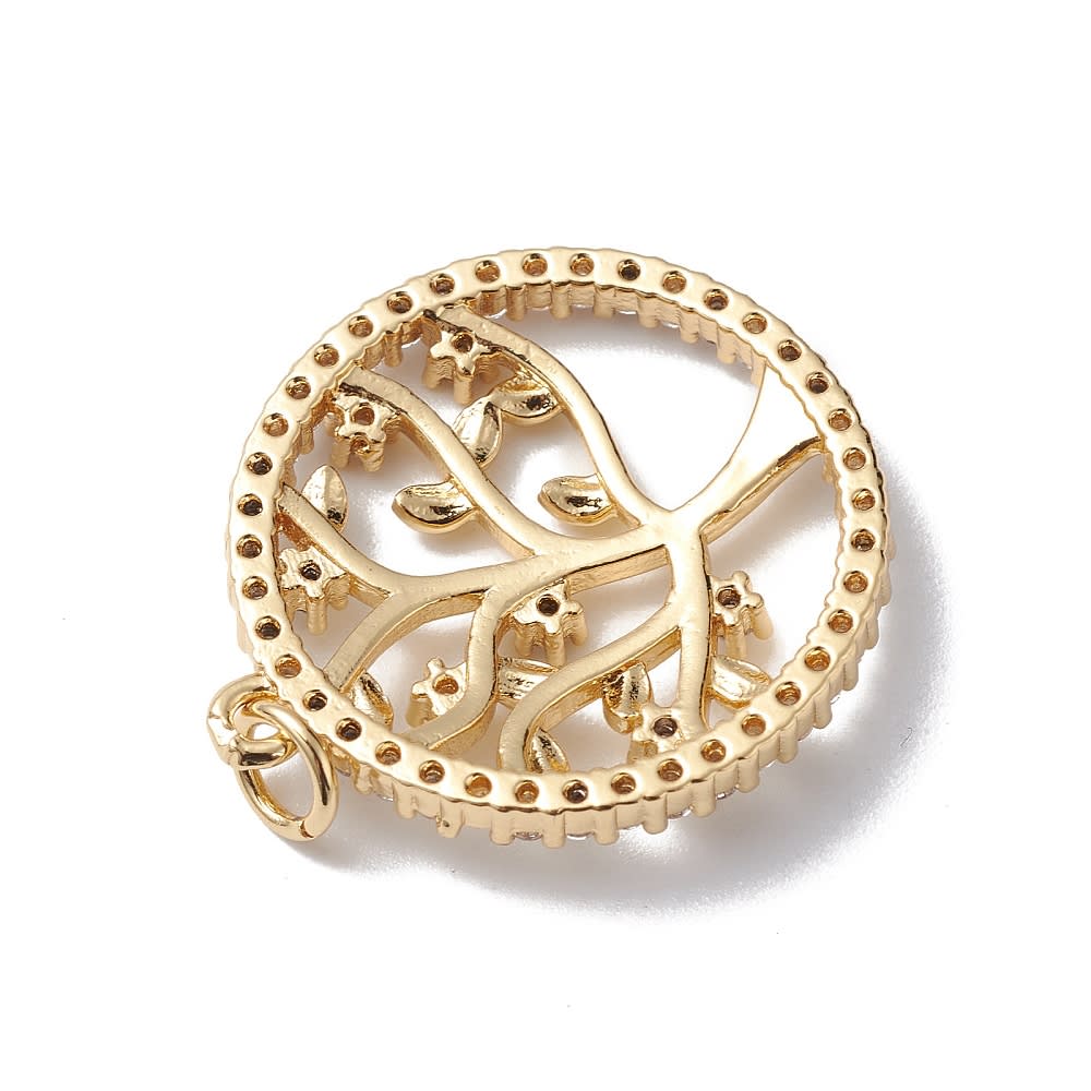 Dije colgante árbol de la vida 25 mm zircón baño de oro / unidad2