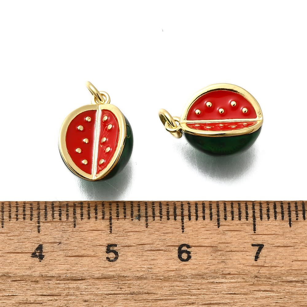 Dije colgante patilla sandía 16 mm esmaltado baño de oro / unidad3