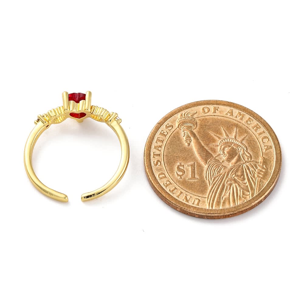 Anillo ajustable corazón rojo zircón baño de oro / unidad2