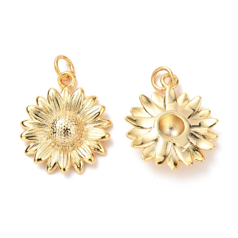 Dije colgante flor girasol 21 mm baño de oro / unidad3