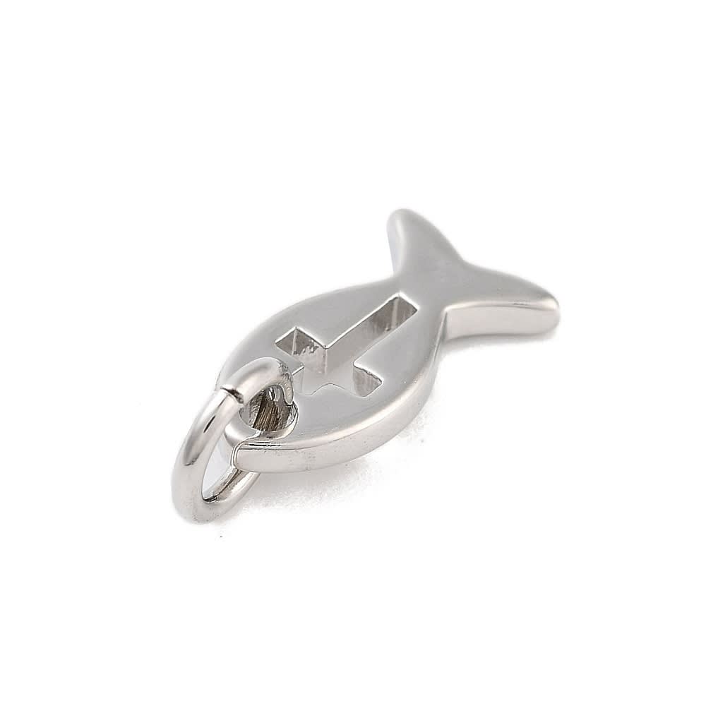 Dije colgante religioso pez cruz 10.5 mm latón / unidad2