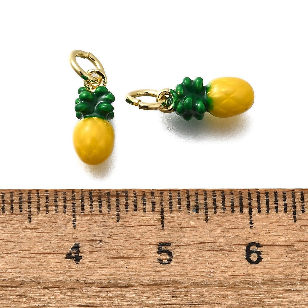 Dije colgante esmaltado piña 11 mm baño oro / unidad3