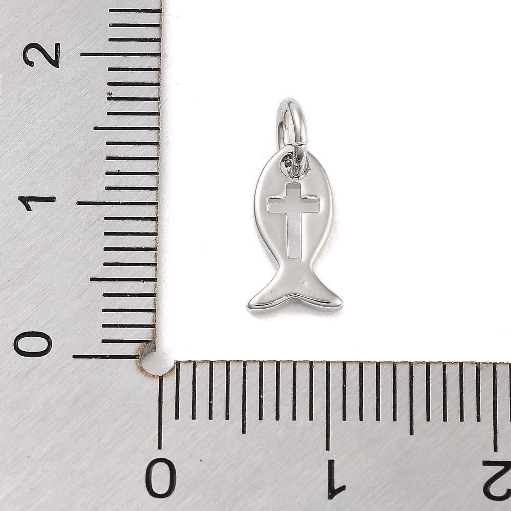 Dije colgante religioso pez cruz 10.5 mm latón / unidad5