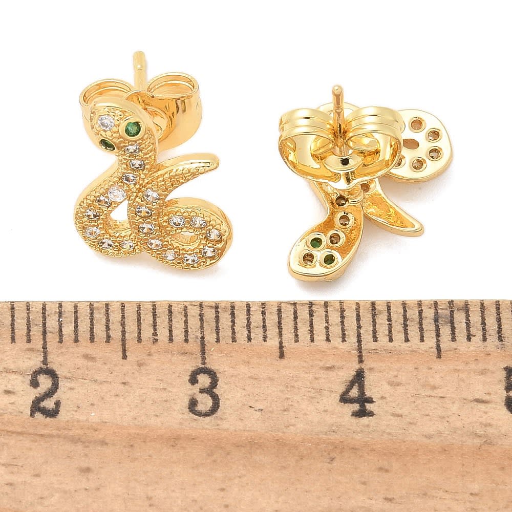 Aros topo topito serpiente 14.5 mm zircón baño oro / par2