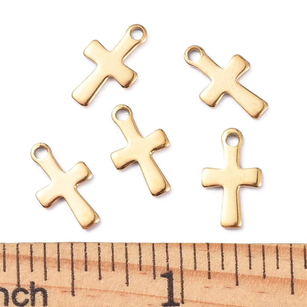 Dije colgante cruz 12 mm acero dorado / unidad2