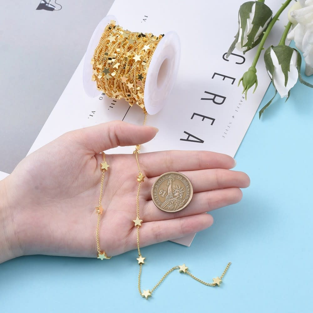 Cadena con estrella corazón pasador baño de oro / metro3