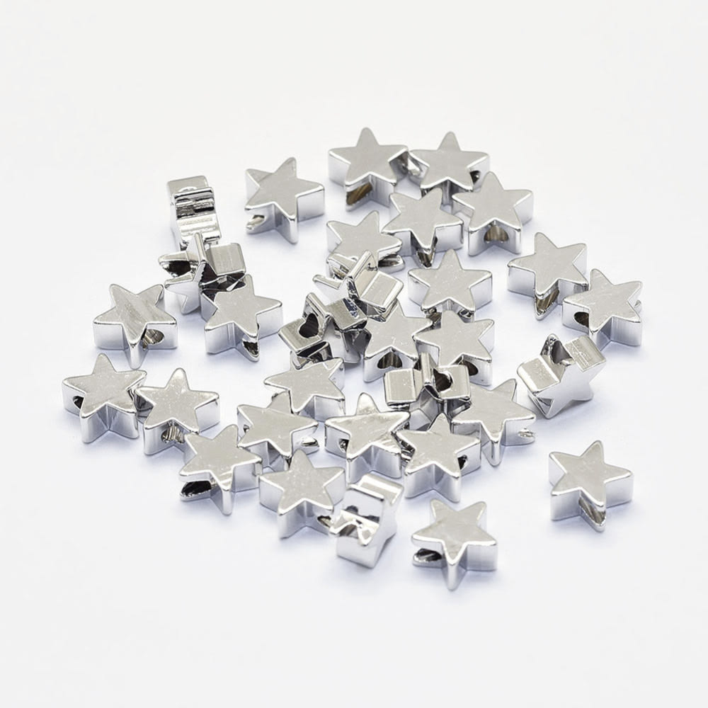 Dije pasador estrella 6 mm baño de platino / unidad2