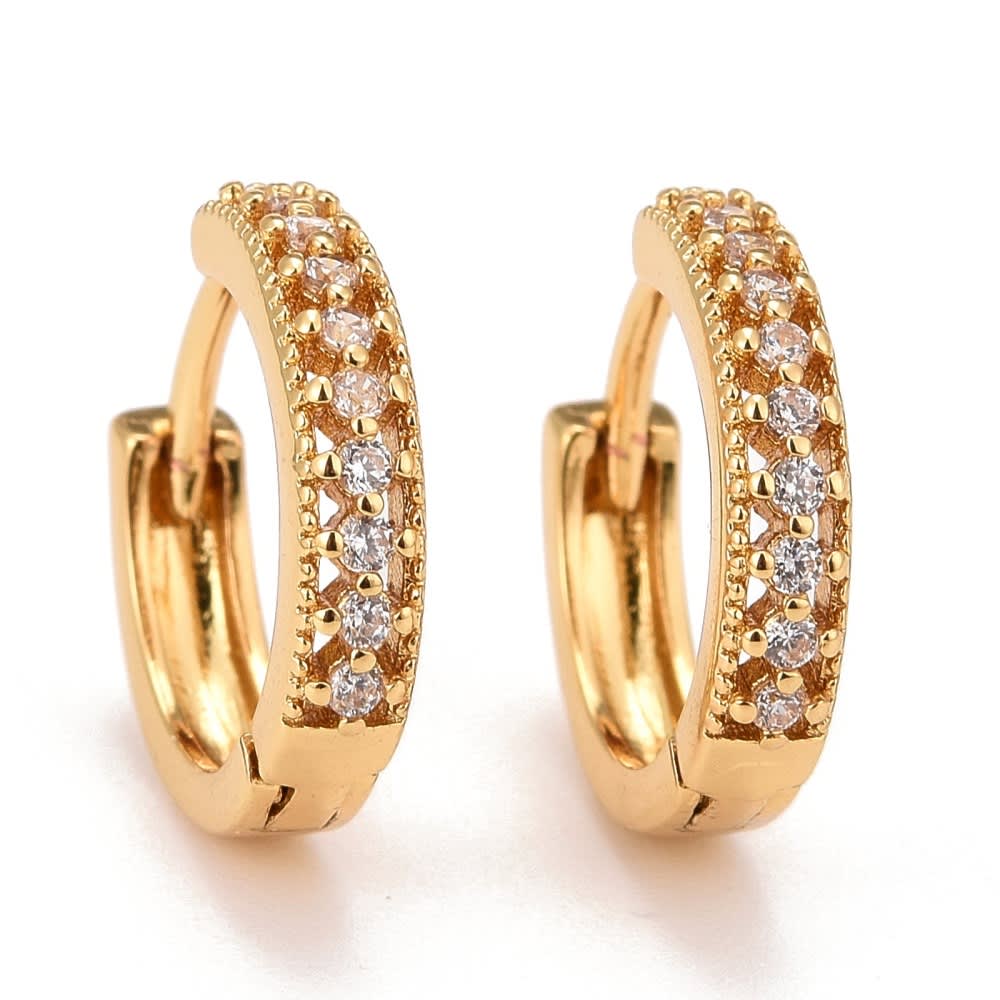 Aros argollas aretes huggie zircón baño de oro con bisagra elegante / par1