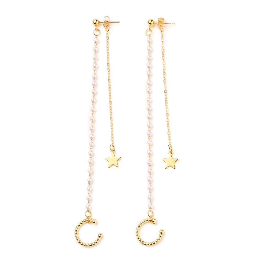 Ear cuff aros solitarios perlas con topito estrella / unidad2