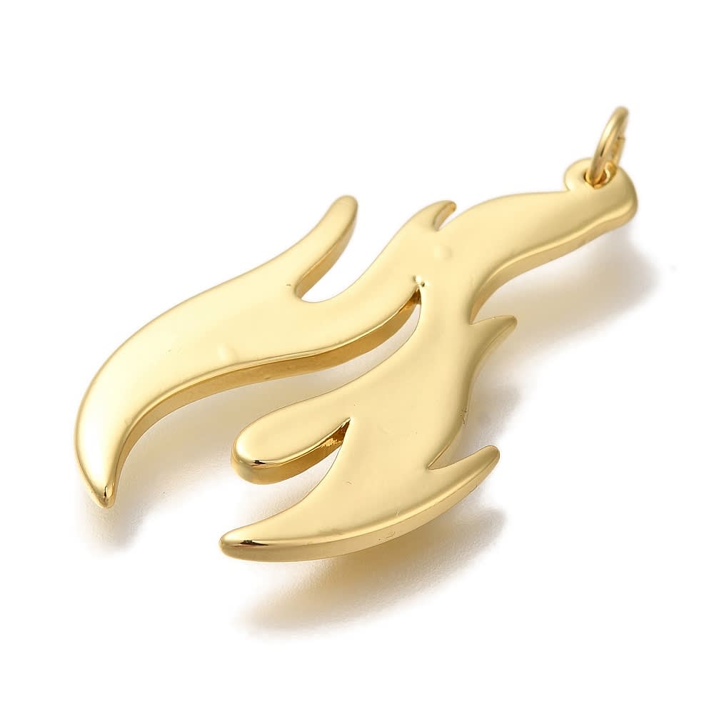 Maxi Dije colgante fuego llama 32 mm  baño de oro / unidad2