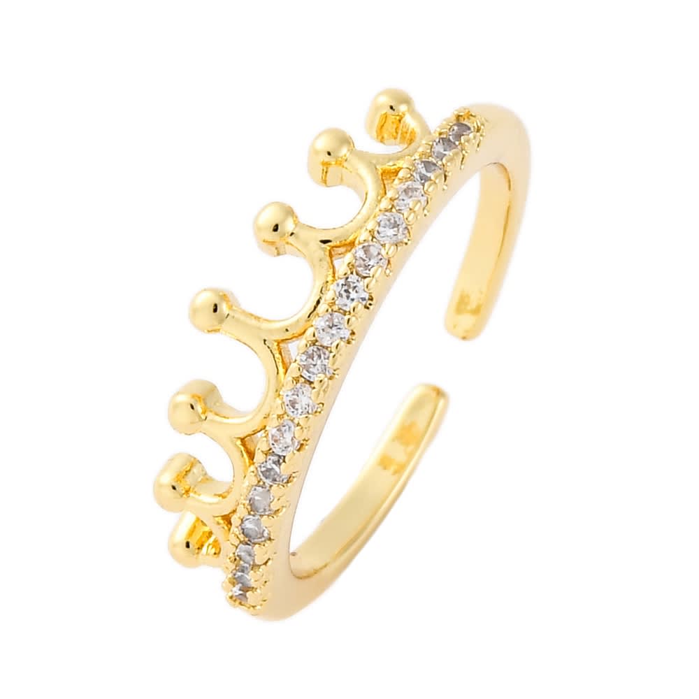 Anillo ajustable corona y cinta de zircón baño oro / unidad1