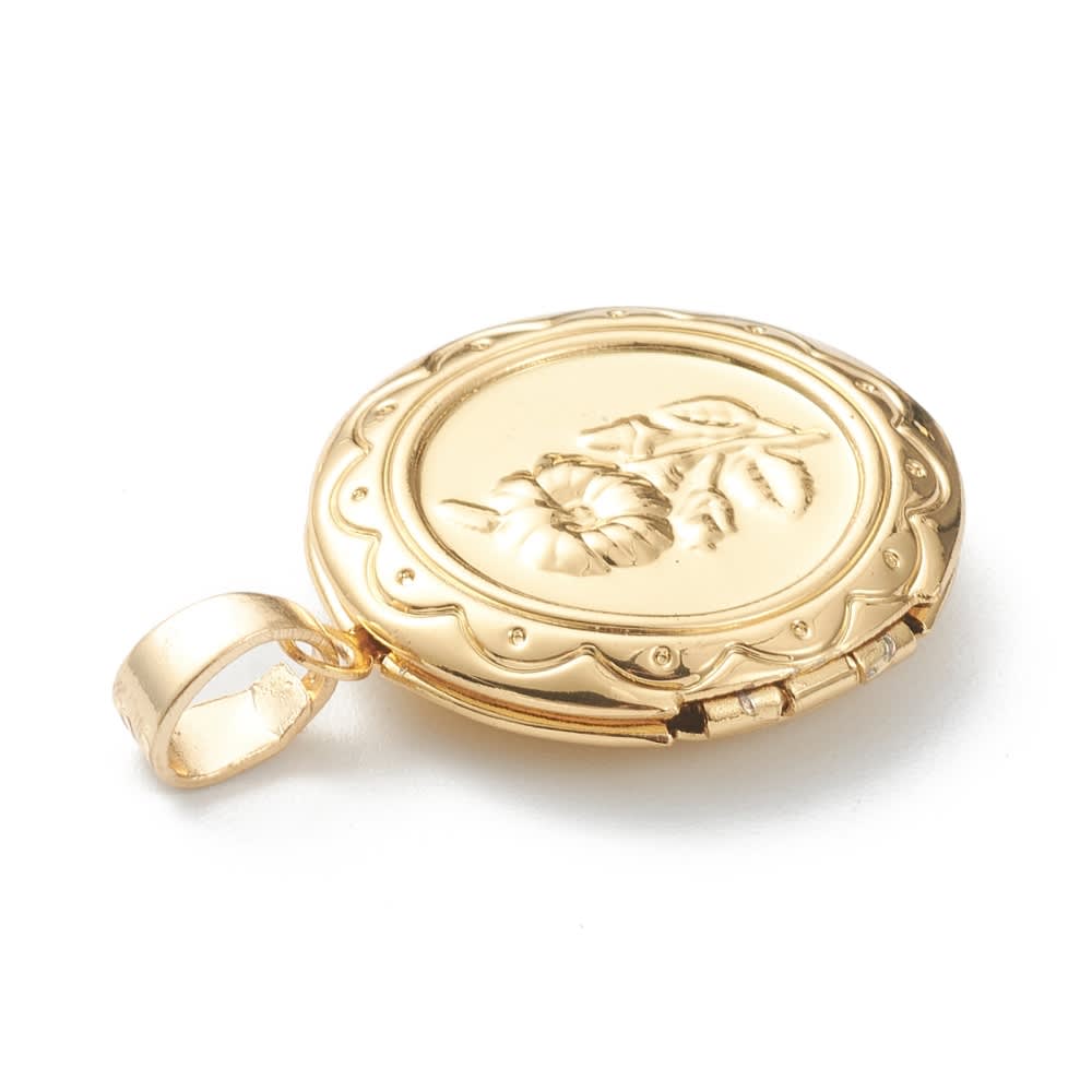 Relicario foto portafoto locket rosa redondo baño oro platino / unidad4