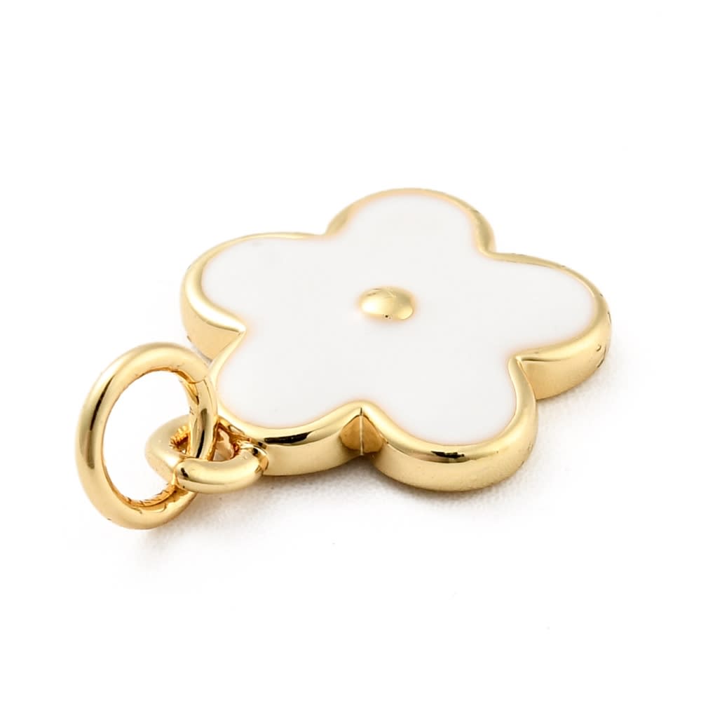 Dije colgante flor flores esmaltada 14.5 mm baño oro / unidad2