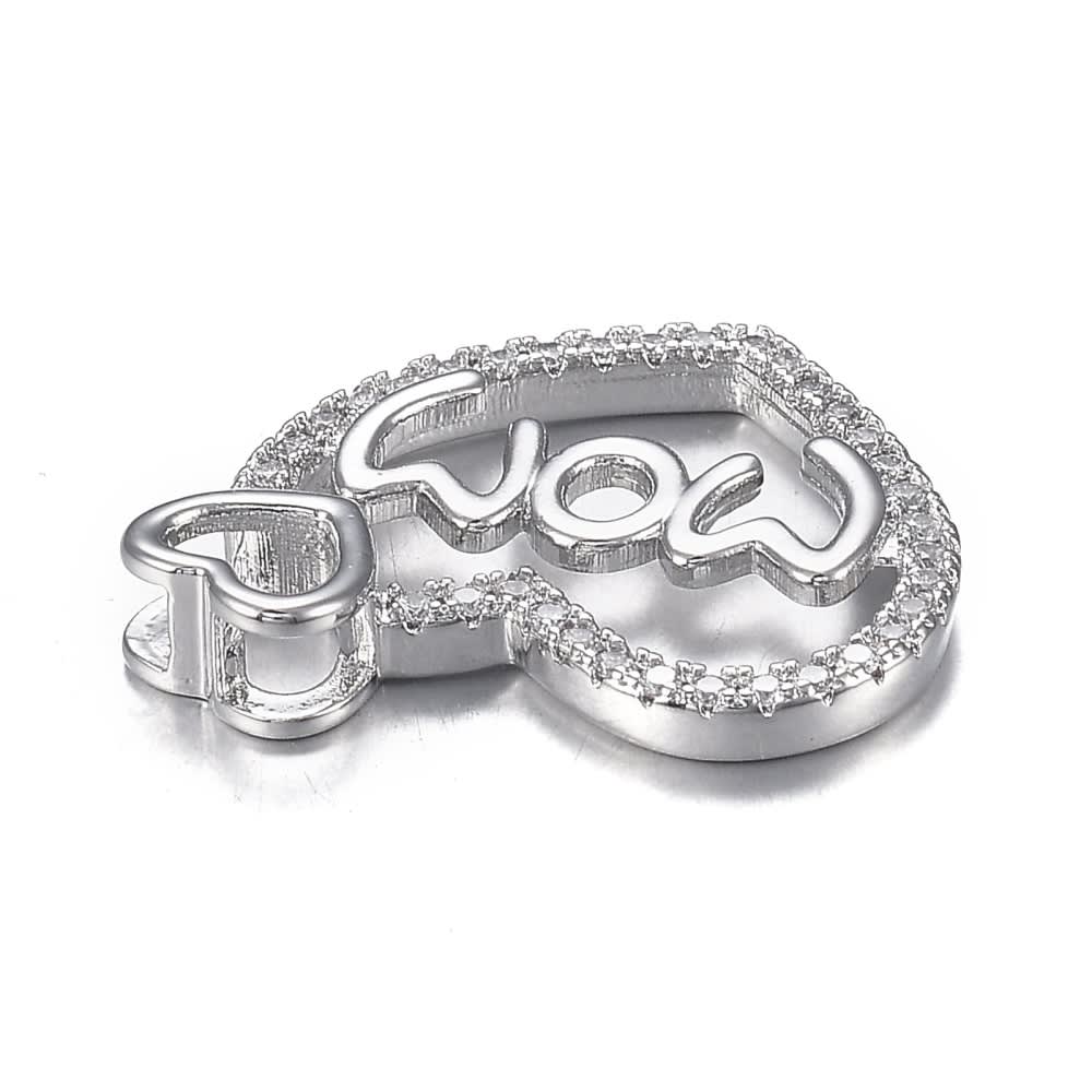 Dije pasador corazón mom baño de platino / unidad3