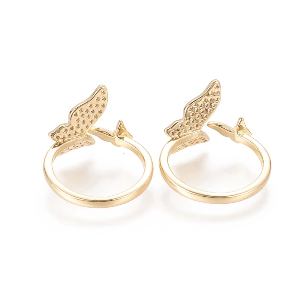 Anillo ajustable mariposas zircón baño de oro / unidad2