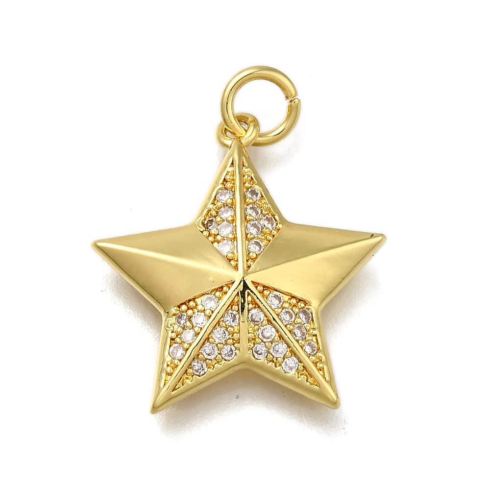 Dije colgante estrella biselada 20 mm baño oro zircón / unidad2