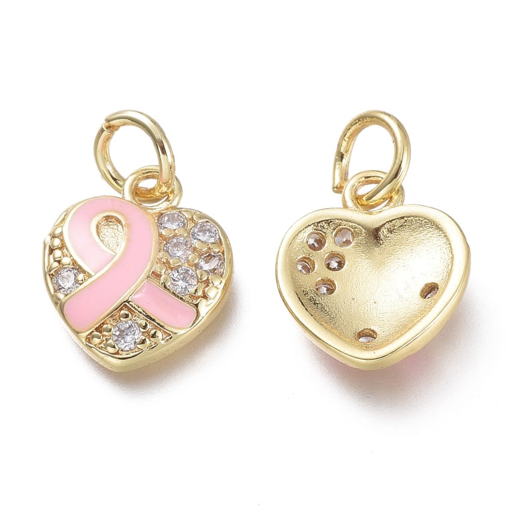 Dije colgante corazón cinta zircón cancer baño de oro / unidad2