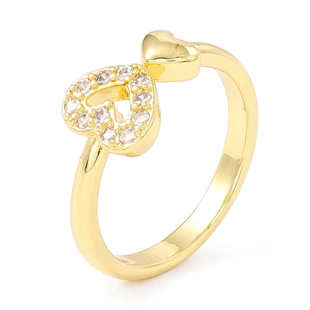 Anillo ajustable corazón doble 8.5 mm baño oro / unidad3