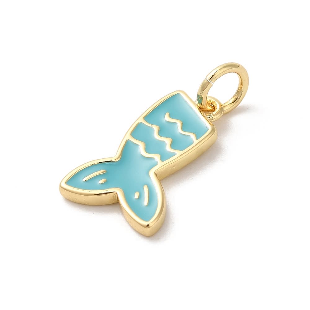 Dije colgante esmaltado cola de sirena mar 19 mm baño de oro / unidad2