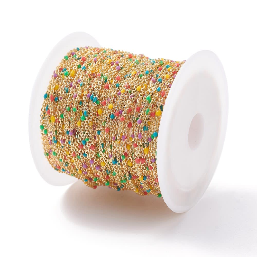 Cadena eslabón balín esmaltado baño de oro / metro2