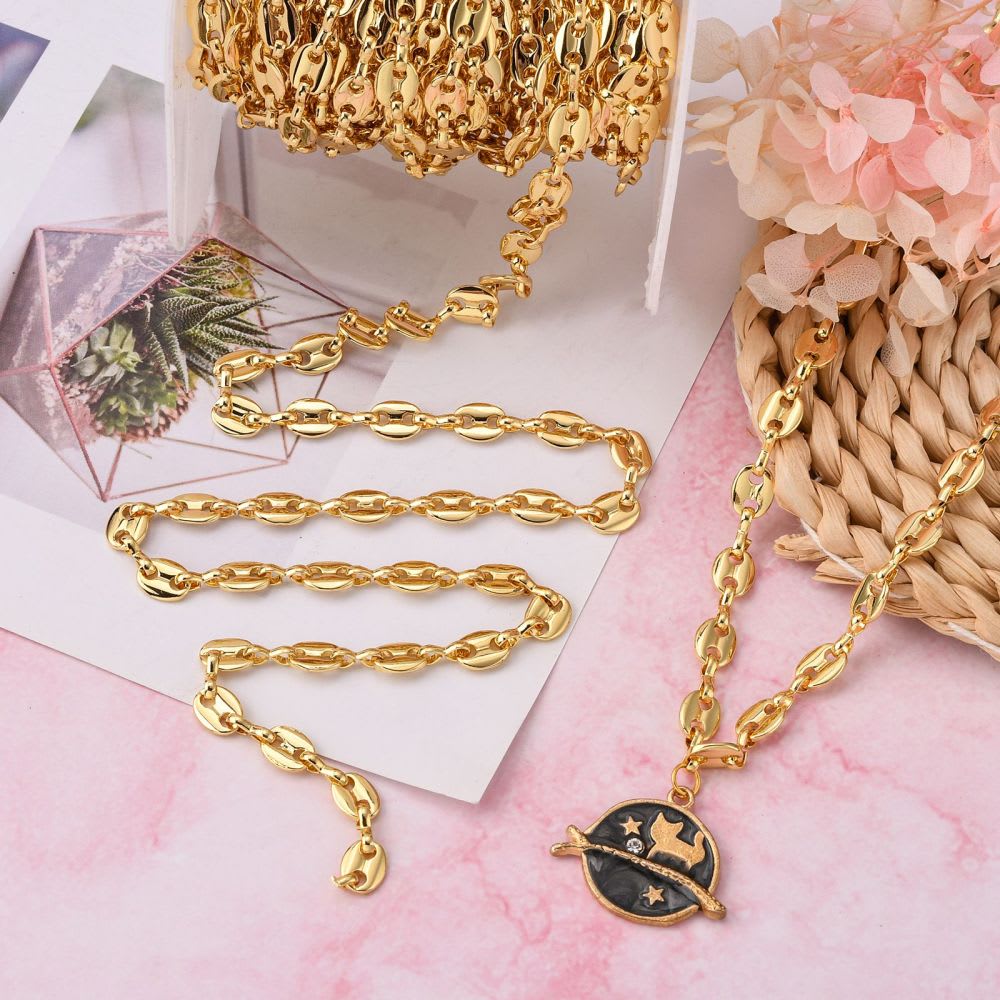 Cadena eslabón grano de café baño de oro / metro4