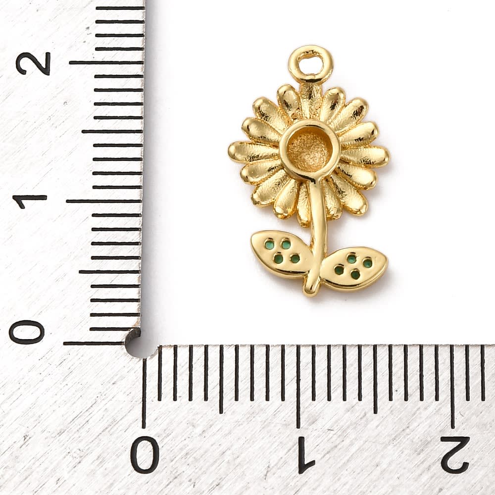 Dije colgante flor margarita 17 mm zircón baño oro / unidad3