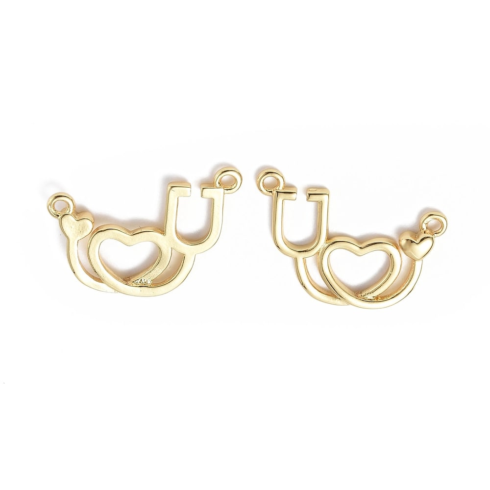 Dije conector estetoscopio médico 15.5 mm dorado plateado / unidad3