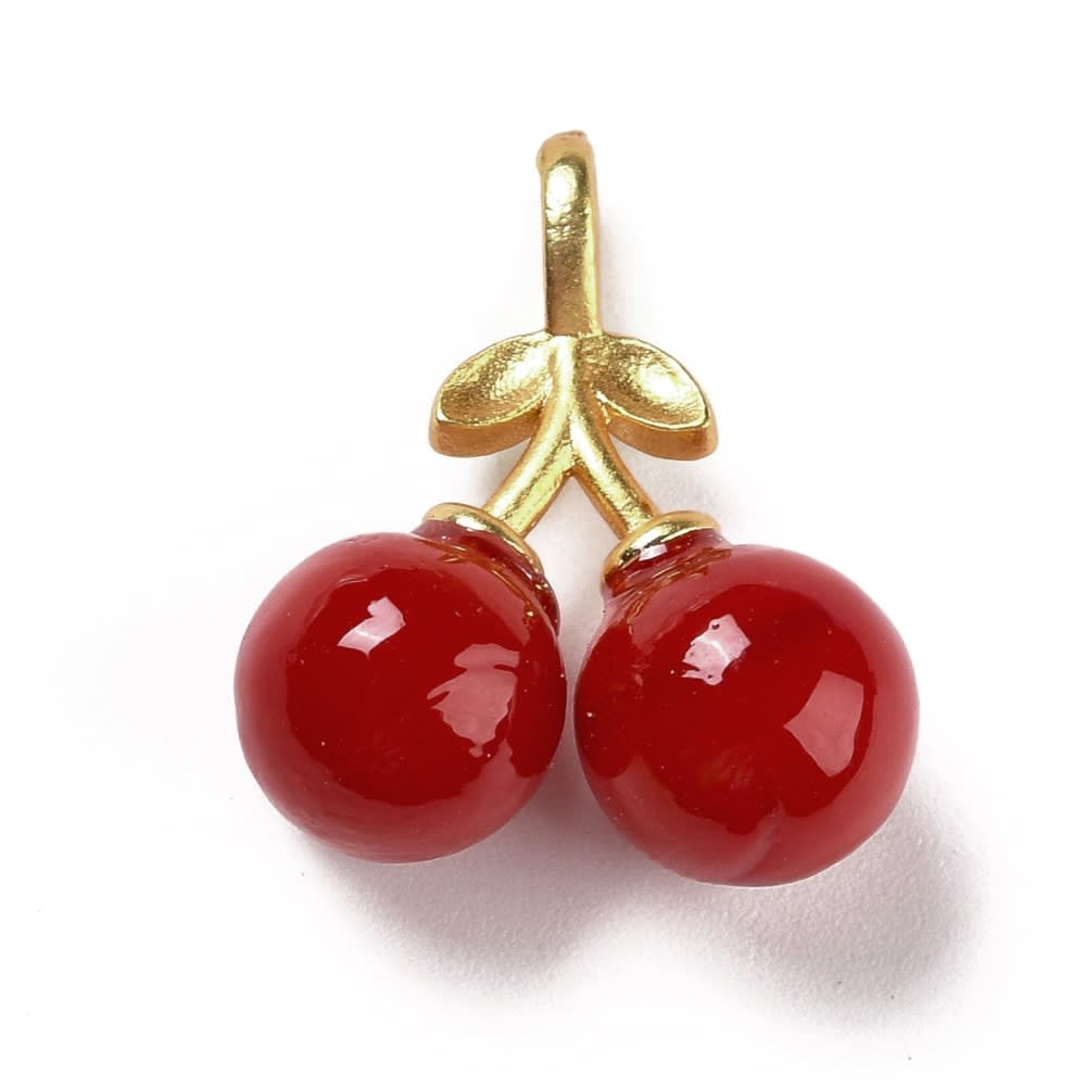 Dije colgante cereza guinda 19 mm murano baño oro / unidad3