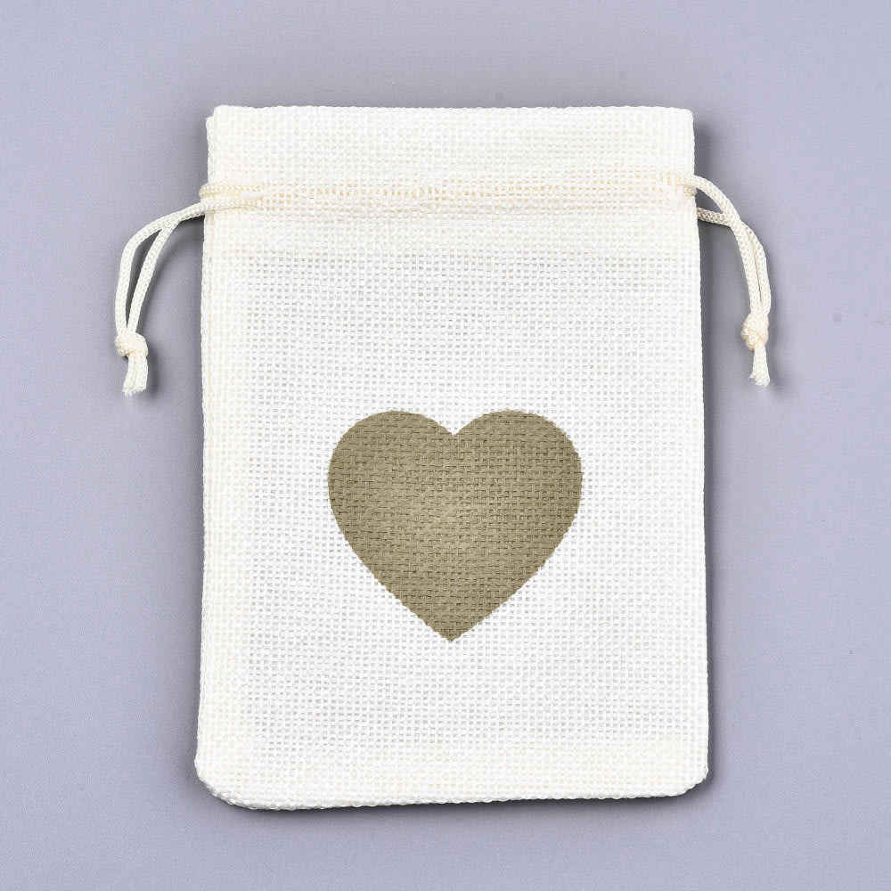 Pack bolsa arpillera tela 14x10 cm corazón verde / 5 uds5