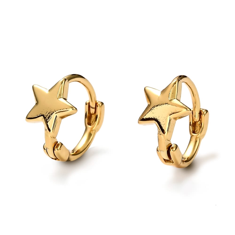 Aros argollas huggie estrella niña mujer baño de oro / par1