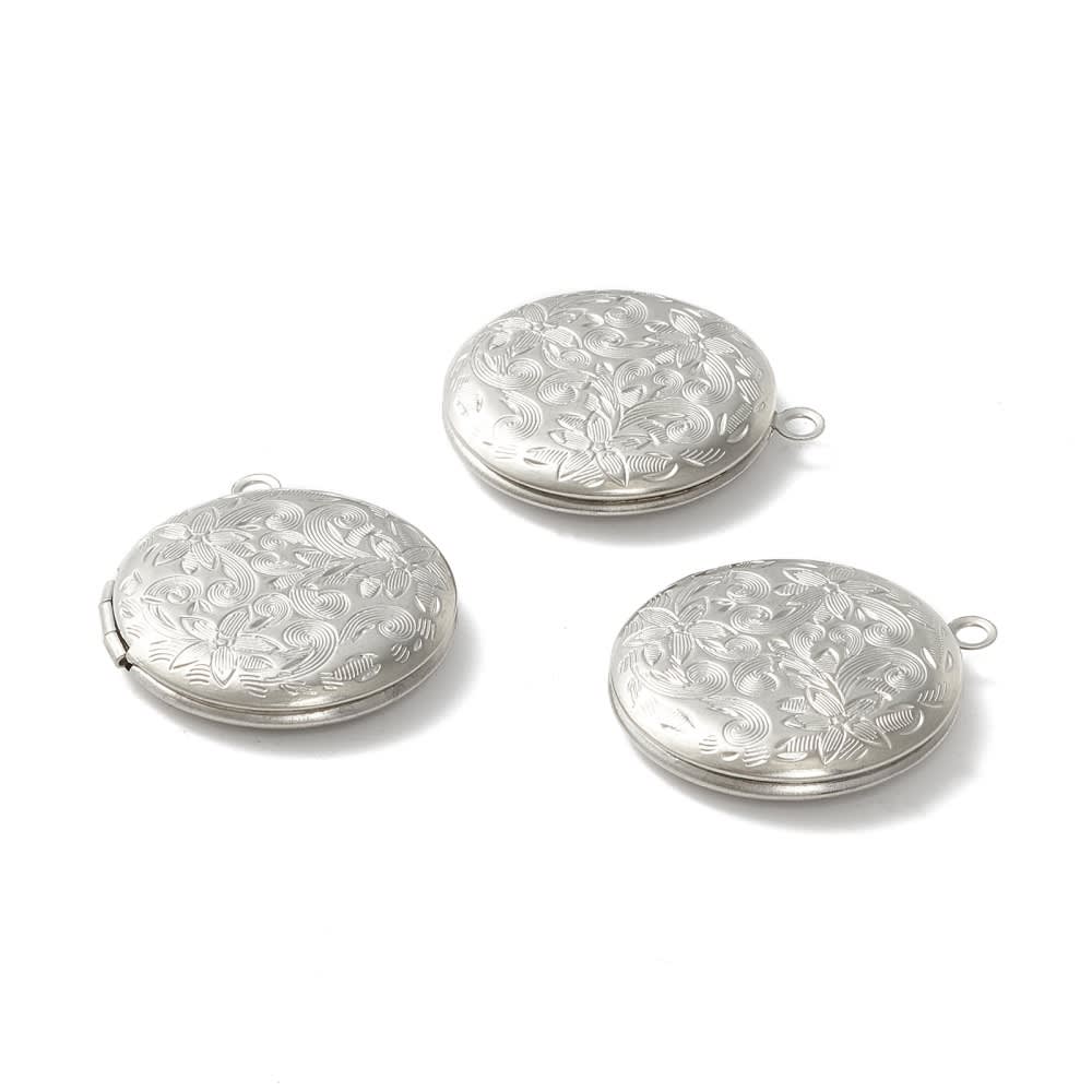 Relicario foto portafoto locket redondo flor acero plateado / unidad4