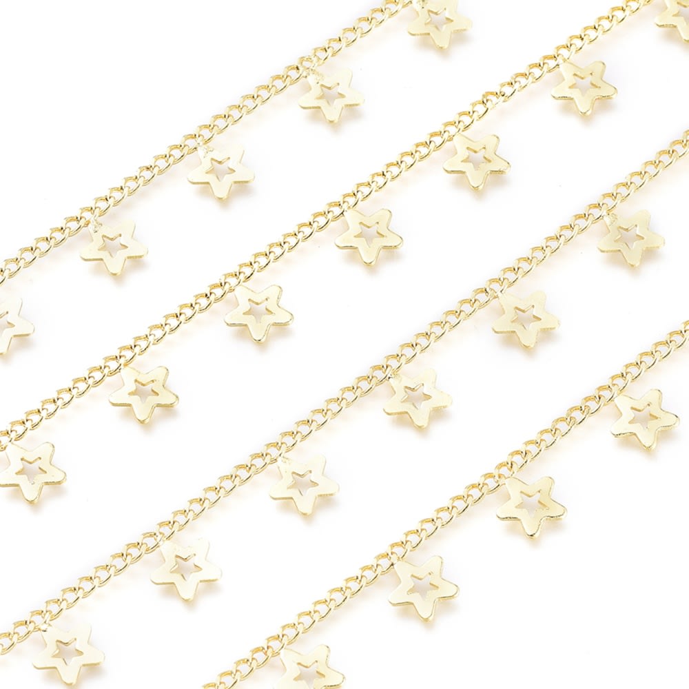 Cadena con corazón y estrella colgante baño de oro / metro3