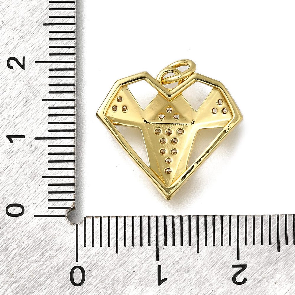 Dije colgante corazón diamante 17 mm baño oro zircón / unidad3