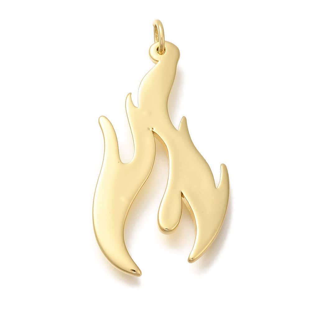 Maxi Dije colgante fuego llama 32 mm  baño de oro / unidad1