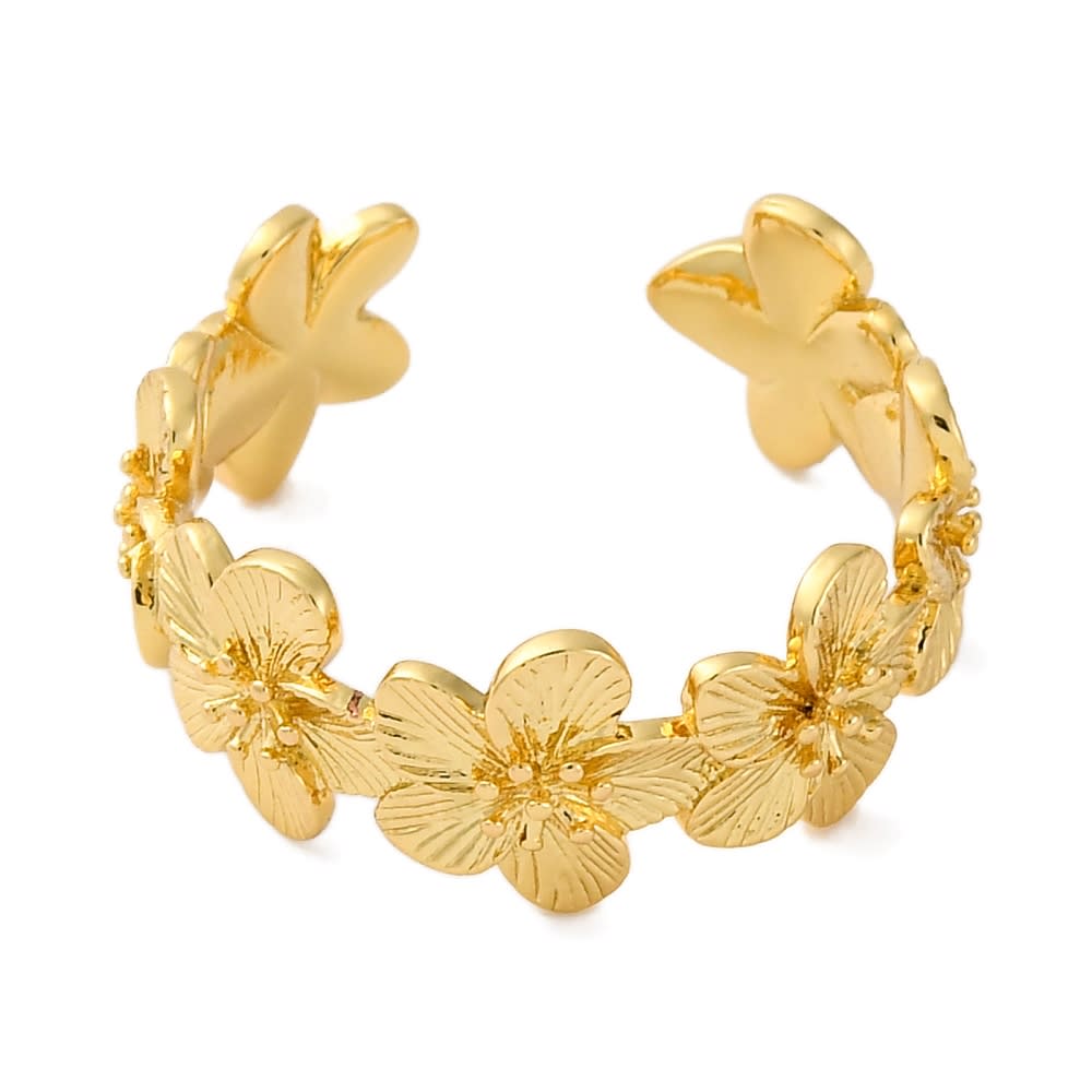 Anillo ajustable flores hawaianas baño de oro / unidad4