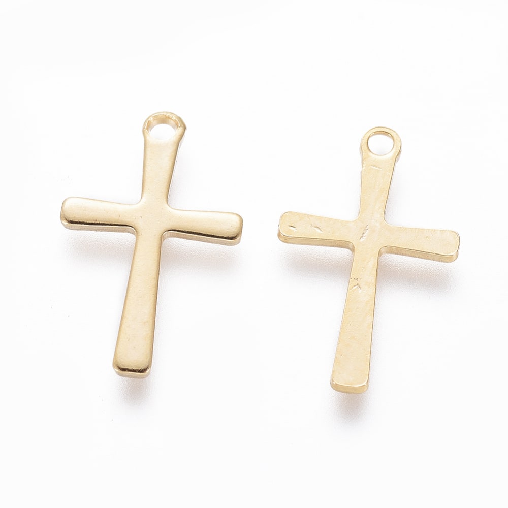 Dije colgante cruz 15.5 mm acero dorado plateado / unidad2