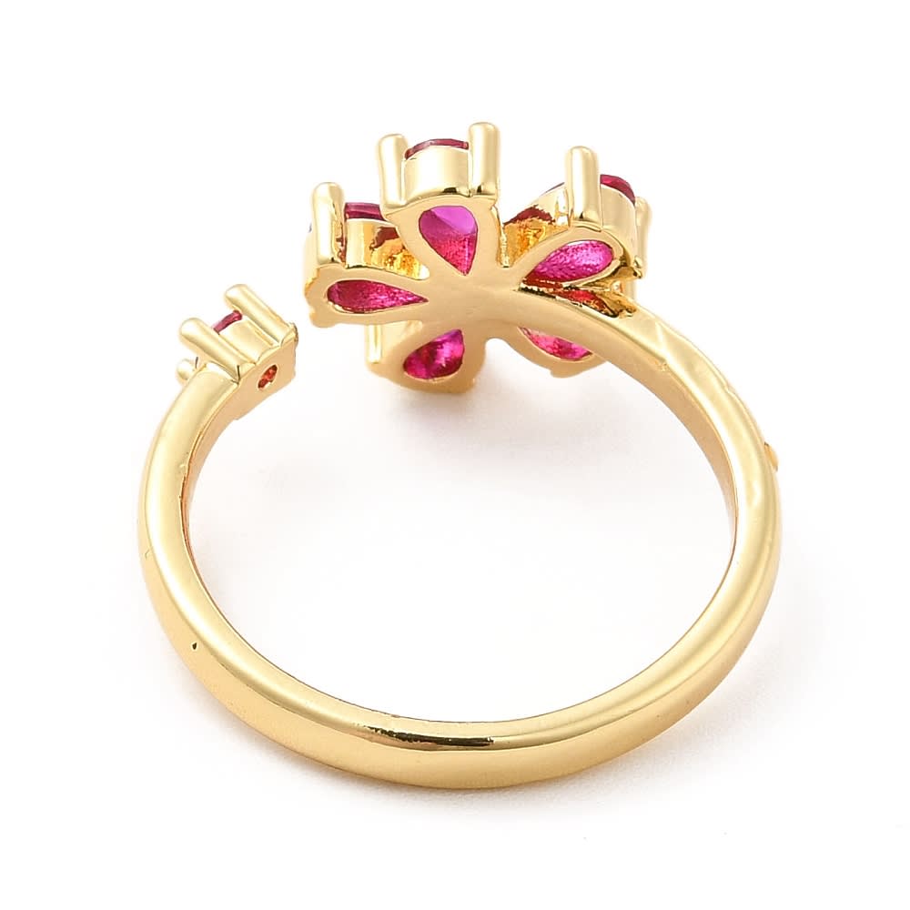 Anillo ajustable flor zircón cereza baño de oro / unidad2