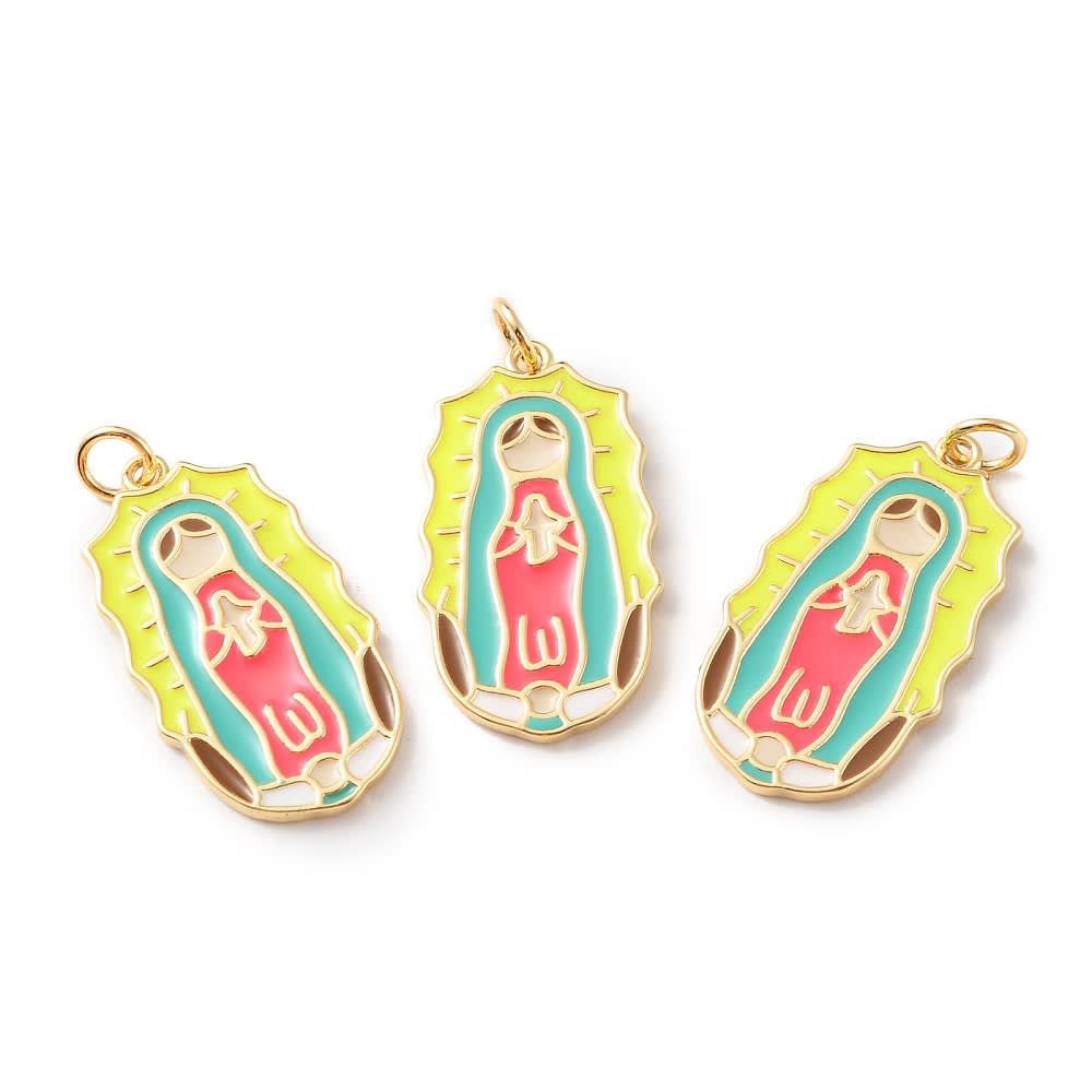 Dije colgante esmaltado virgen maría 27 mm baño oro / unidad1