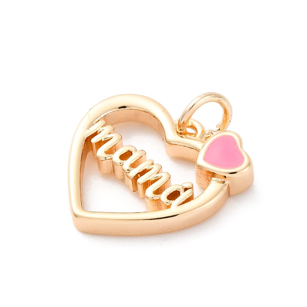 Dije colgante esmaltado corazón mamá 15 mm baño oro / unidad2