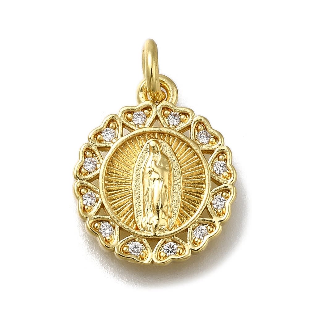 Dije colgante virgen guadalupe corazón zircón 15 mm baño oro / unidad1