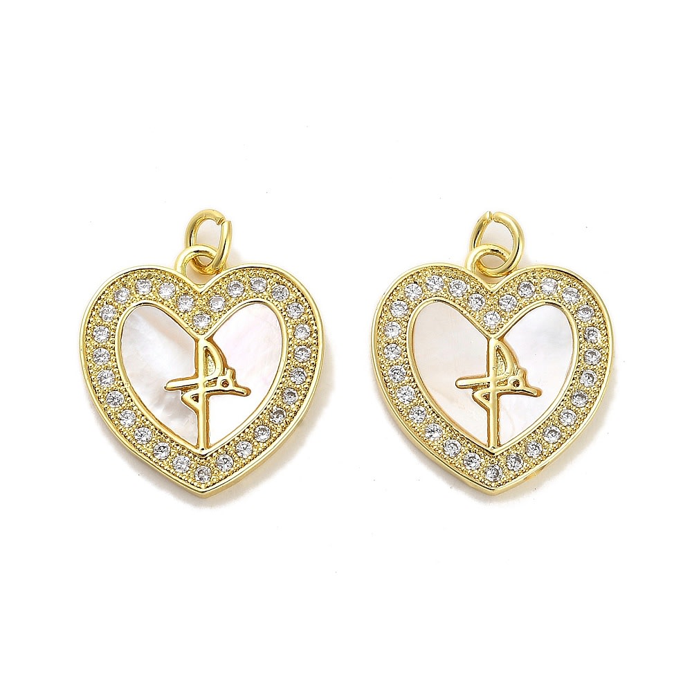 Dije colgante corazón fe 19 mm nácar baño de oro / unidad1