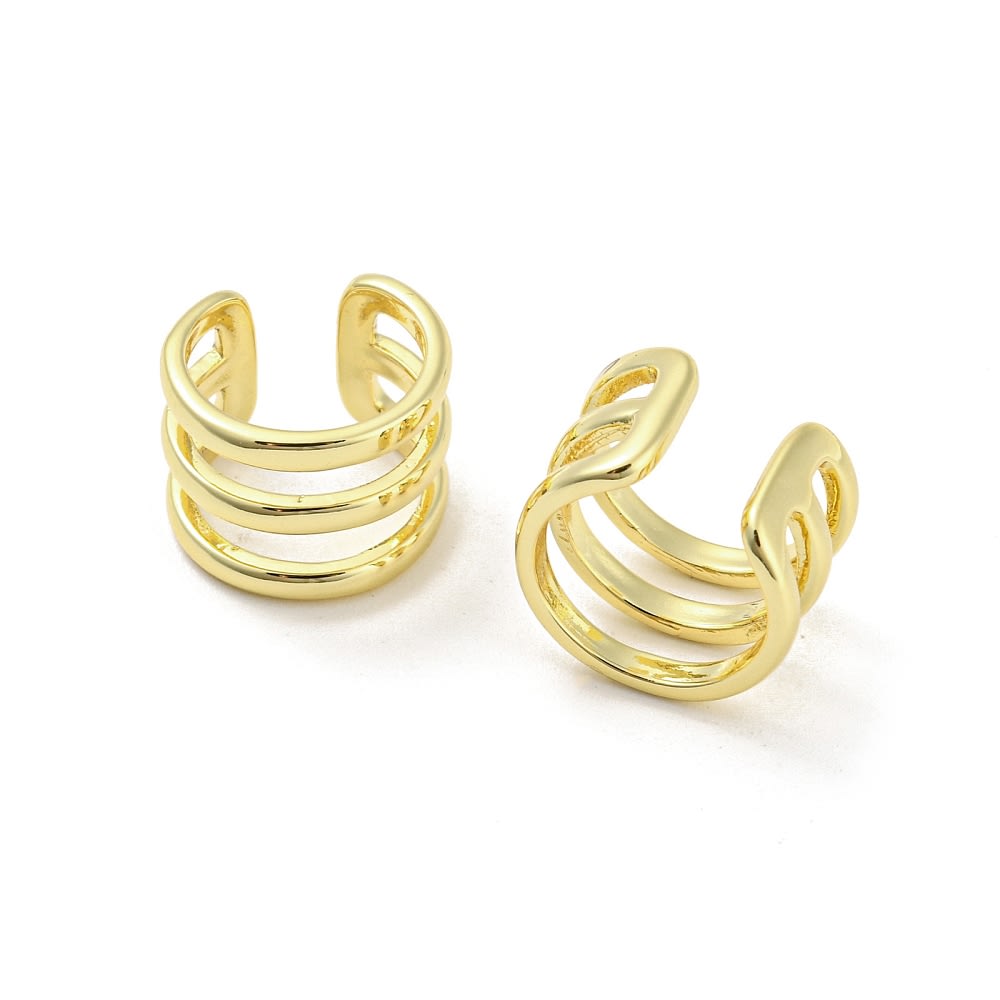 Ear cuff aros solitarios tres líneas lisas 12 mm baño oro platino / unidad3