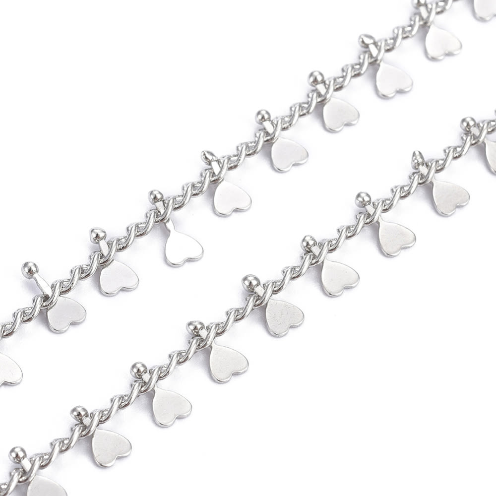 Cadena mini corazones colgantes baño de oro platino / metro2