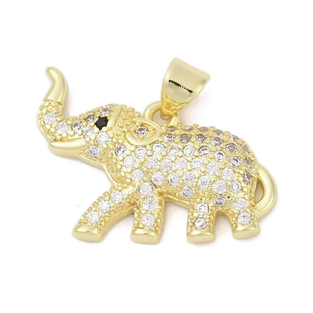 Dije colgante elefante 23.5 mm zircón baño oro / unidad1
